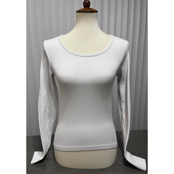 Women's Long Sleeved Fitted Ribbed White Shirt - Picture 1 of 3